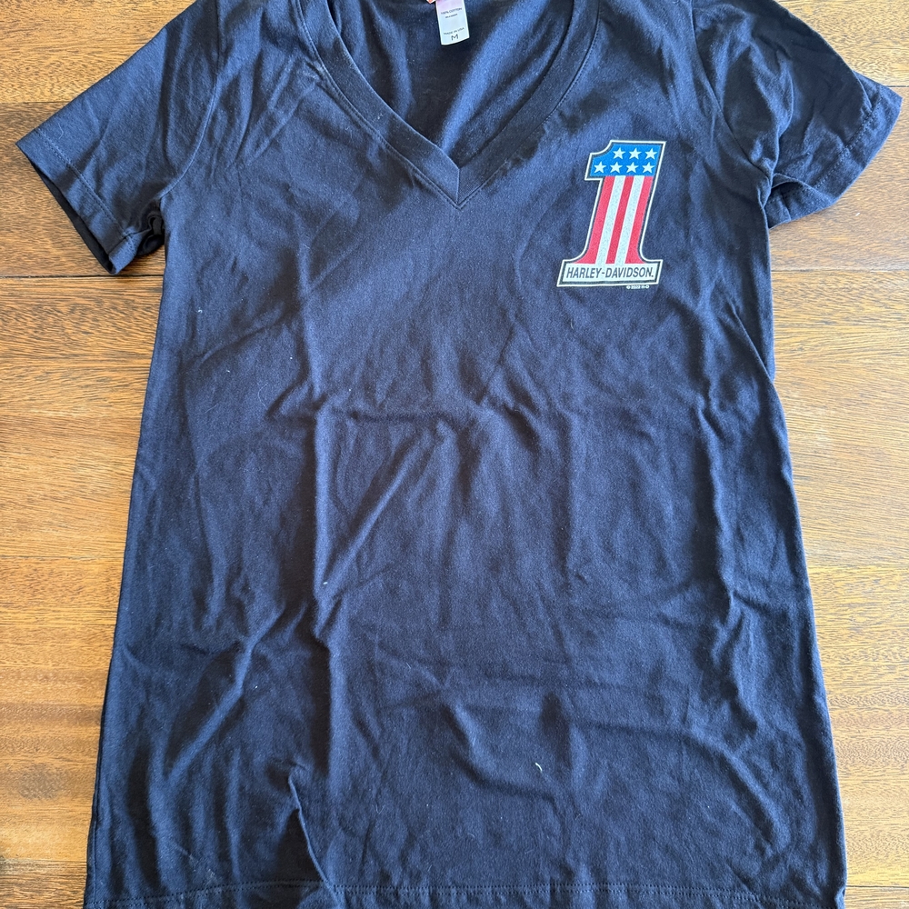 Harley-Davidson Black V-Neck Tee with Patriotic Logo